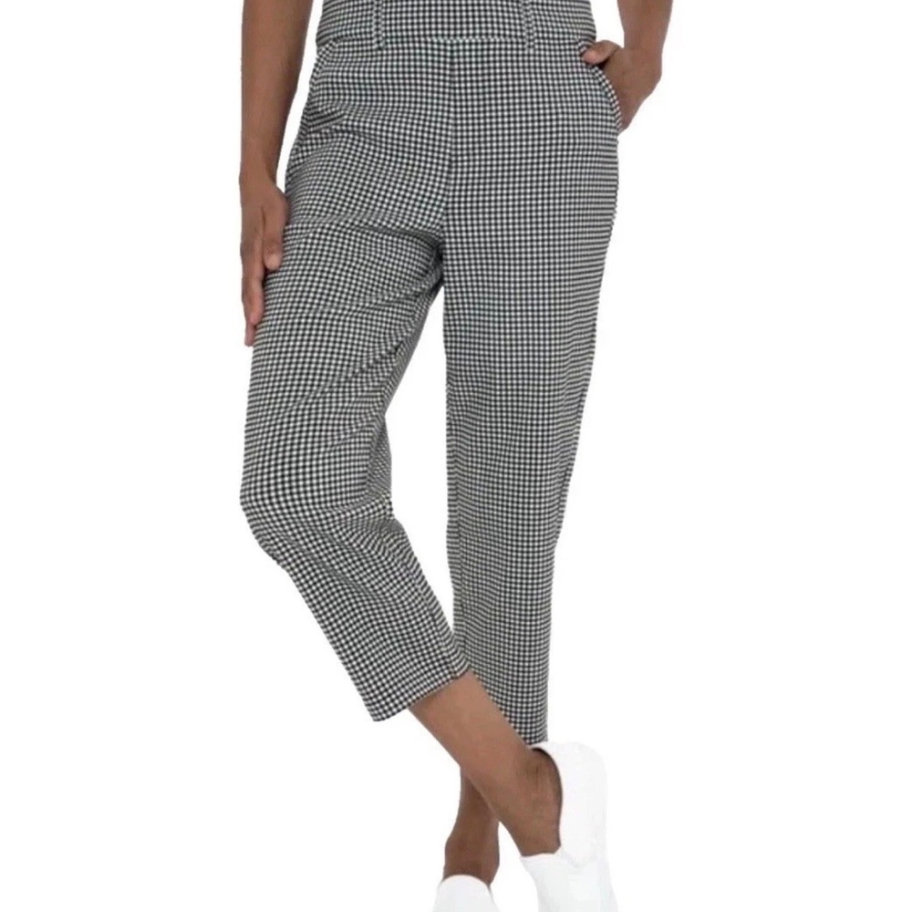 NWT Mario Serrani Women's XL Gingham Capri Pants Black White Check Stretch Prep